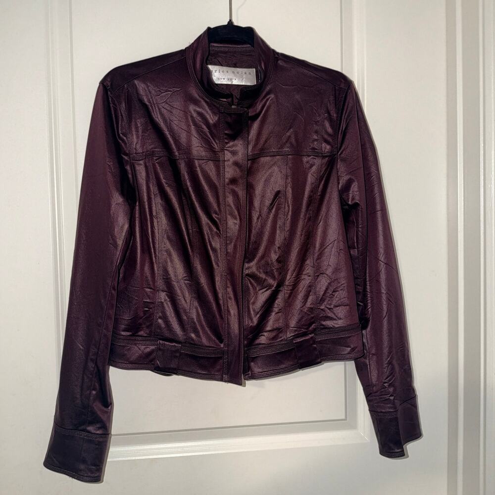 Vintage Charles Nolan Reflective Chocolate Brown Satin Zip Up Jacket Small
